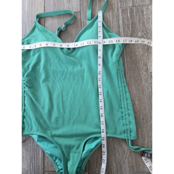 Stoney Clover LN Deep V-Neck Textured One Piece Swimsuit Womens Size 14W Green - Picture 2 of 5